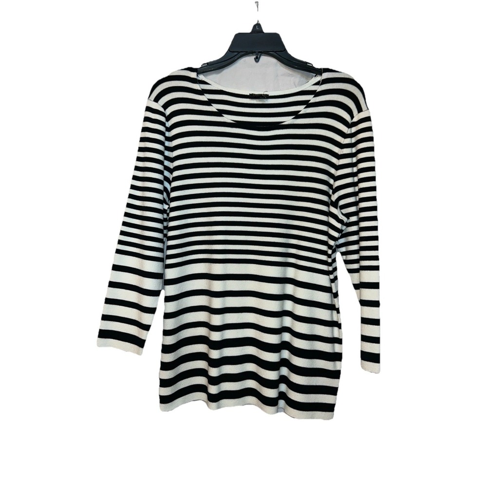 Talbots‎ Sweater Womens 1X Striped Black White Scoop Neck Top Long Sleeves NWT
